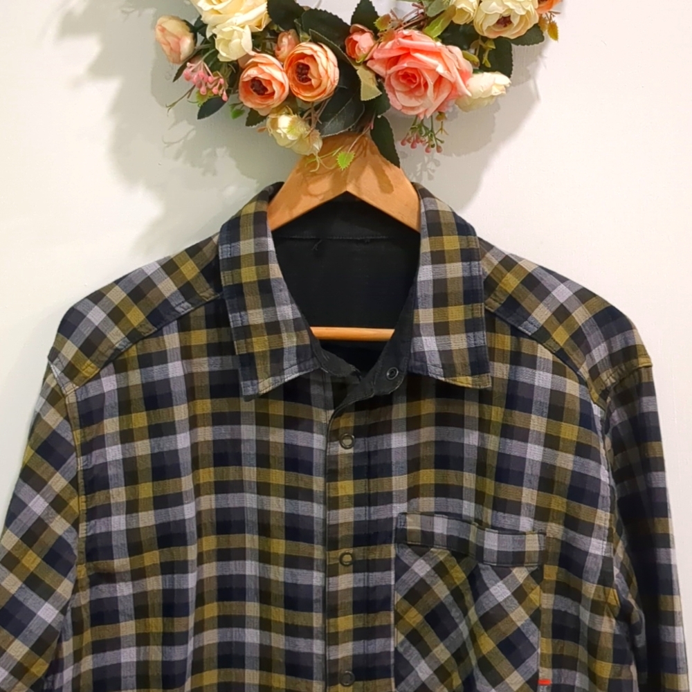 MT HARDWARE Men's Checked Snap buttondown Shirt (L)